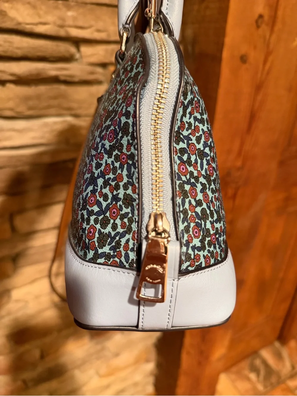Coach NWOT Sierra Floral Dome Satchel Crossbody Handbag - Light Blue and Pink
